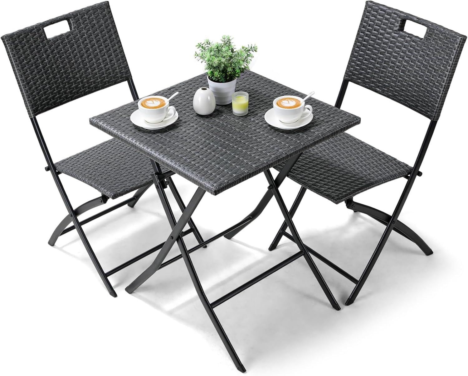 Hochwertige Bistro Gartenmoebel Set 3 teilige Balkonmoebel Set 1 Klapptische und 2 St¨¹ck Klappstuehle grau Balkon Set Balkonmoebel klappbar GartenloungeSet geeignet f¨¹r Balkon Terrasse und Variante 485