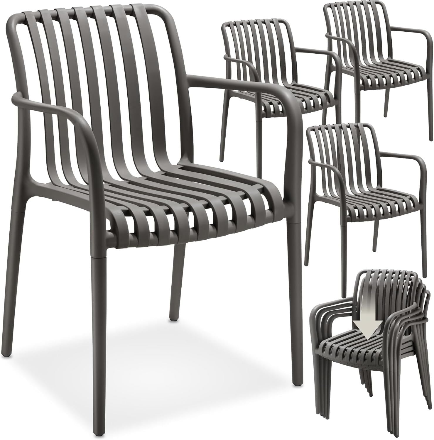 Hochwertige tectake Gartenstuehle stapelbar Gartenmoebel Set Balkon Moebel Bistro Set Armst¨¹hle Moebel Balkonmoebel Terrassenmoebel anthrazit 4er Set Variante 486