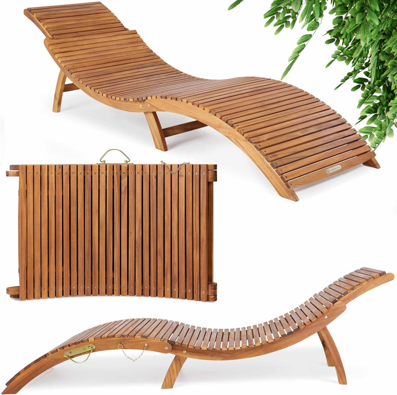 Hochwertige Sonnenliege zusammenzusammenklappbar Holz FSC zertifiziert 320kg Tragf?higkeit 190x60cm Tragegriff Kofferfunktion Balkon Terrasse Klappliege Akazie Variante 478